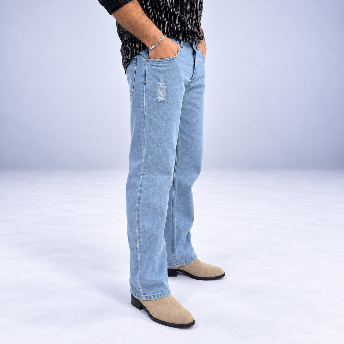 Frost Blue Distressed Denim