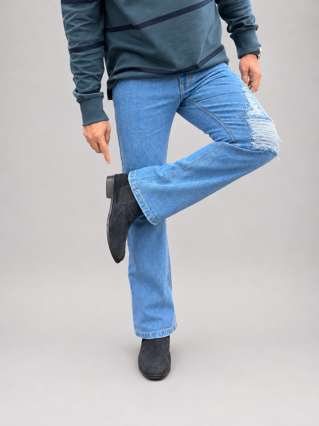 Ice Blue Distressed Denim