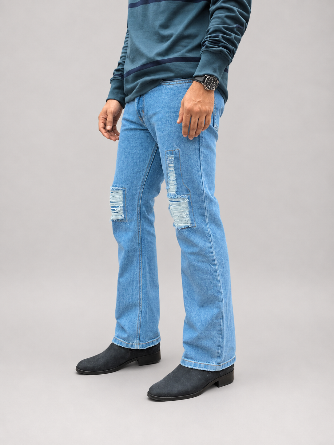 Ice Blue Distressed Denim Jean