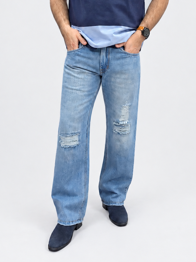 Ice Blue Distressed Denim Jean