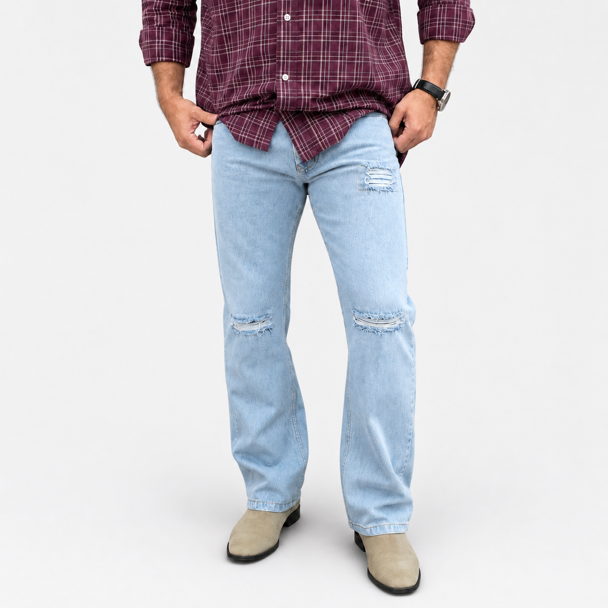 Ice Blue Distressed Denim Jean