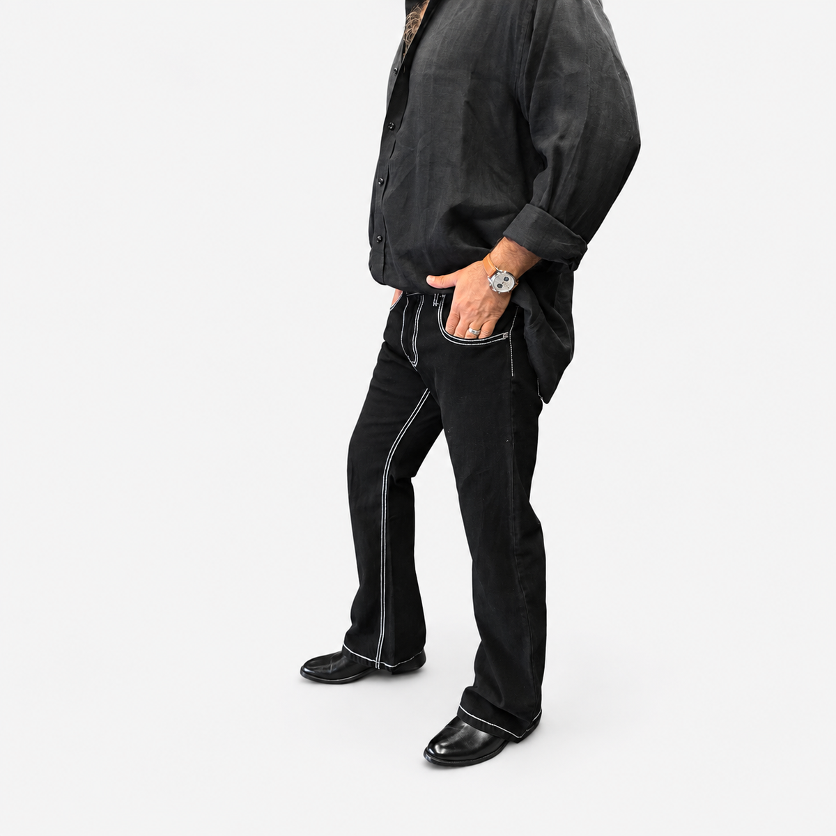 Jet black Contrast Stitch Denim Jean