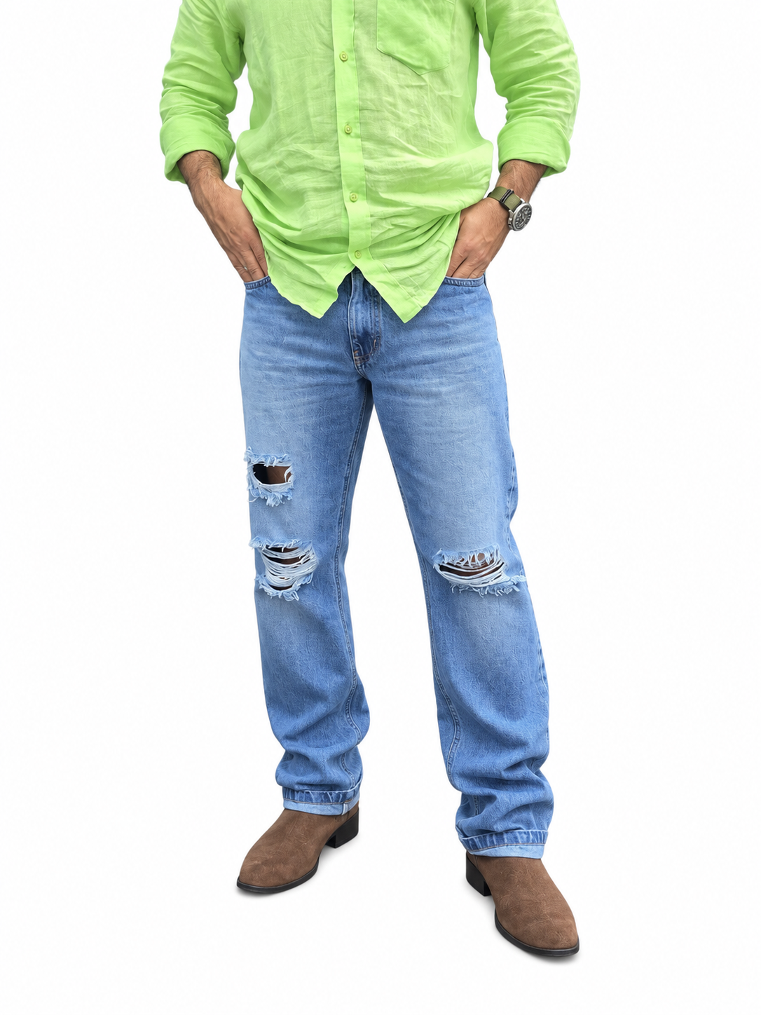 Ice Blue Distressed Denim
