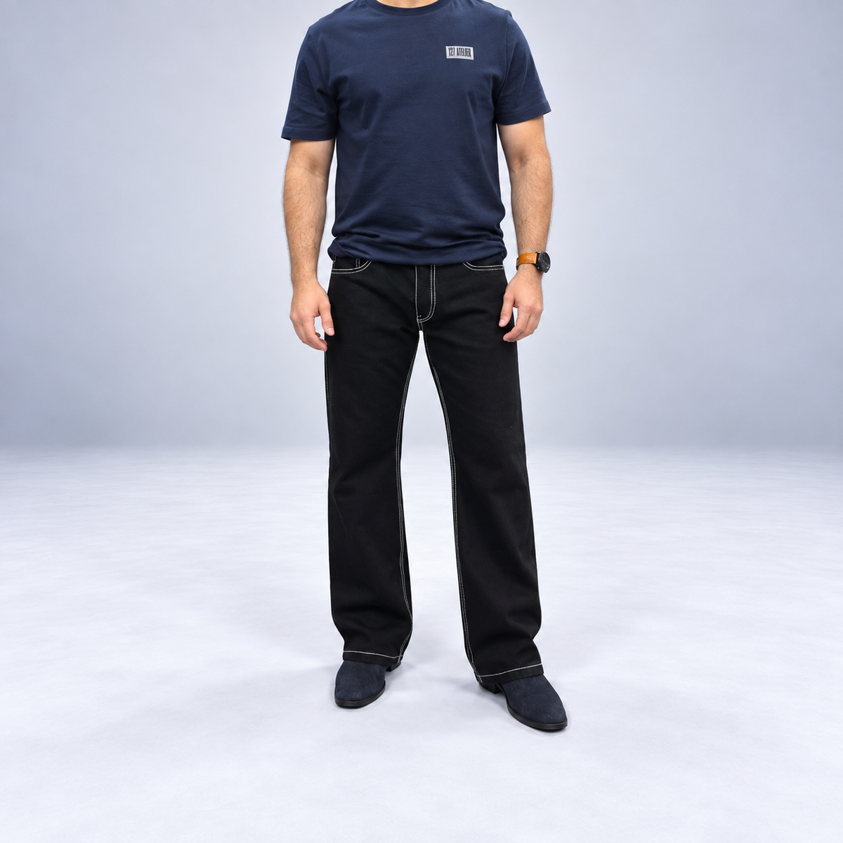 Jet Black Contrast Stitch Denim