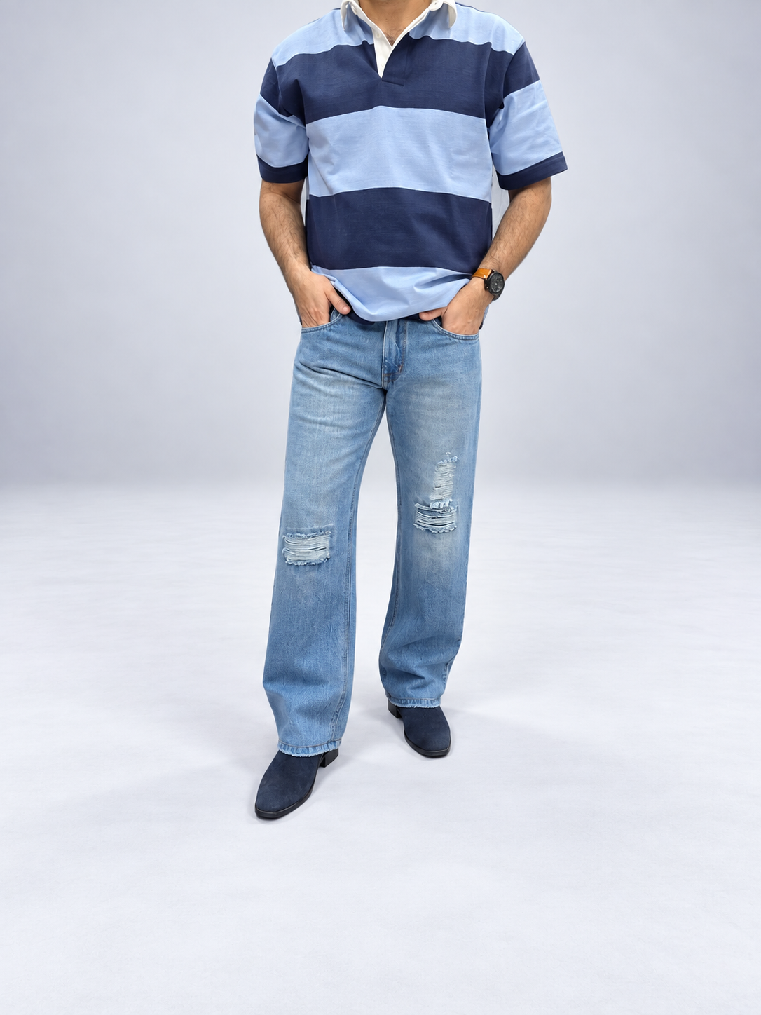 Ice Blue Distressed Denim