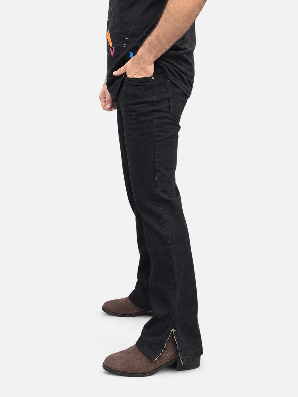 Jet Black Zip-Open Denim Jean