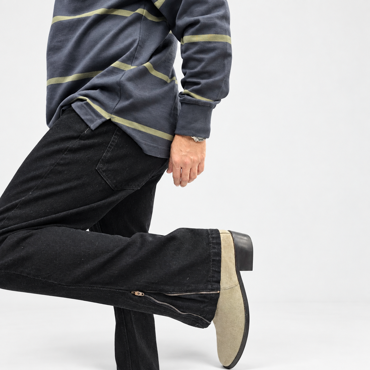 Jet Black Multifunctional Bottom Zip Jeans