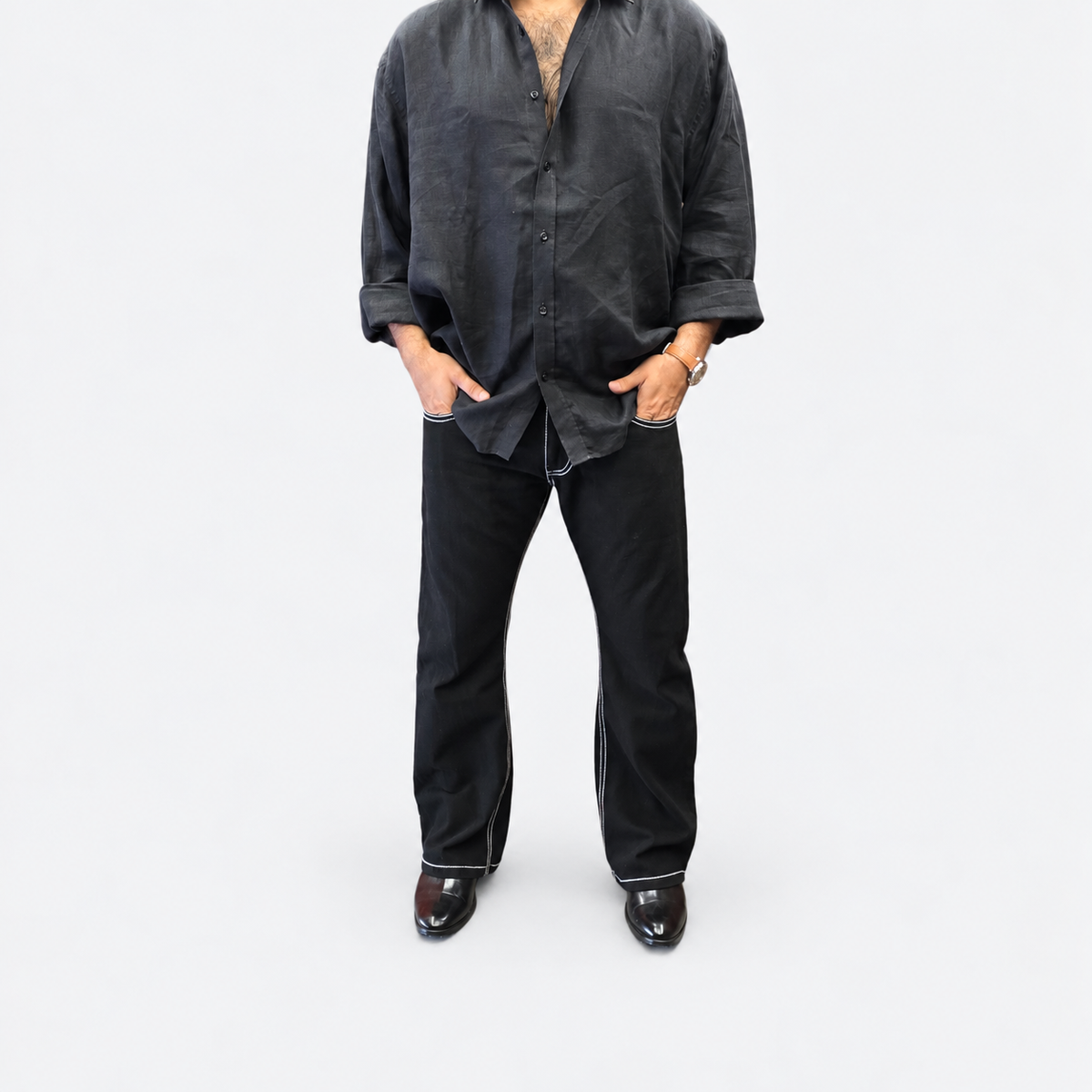 Jet black Contrast Stitch Denim Jean