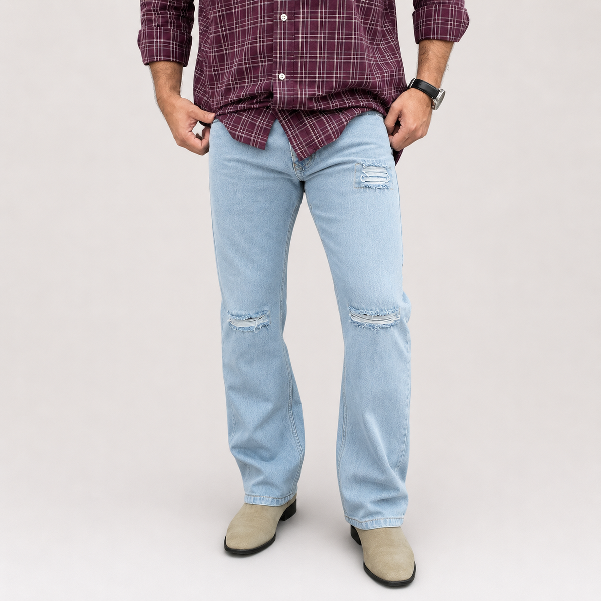 Ice Blue Distressed Denim