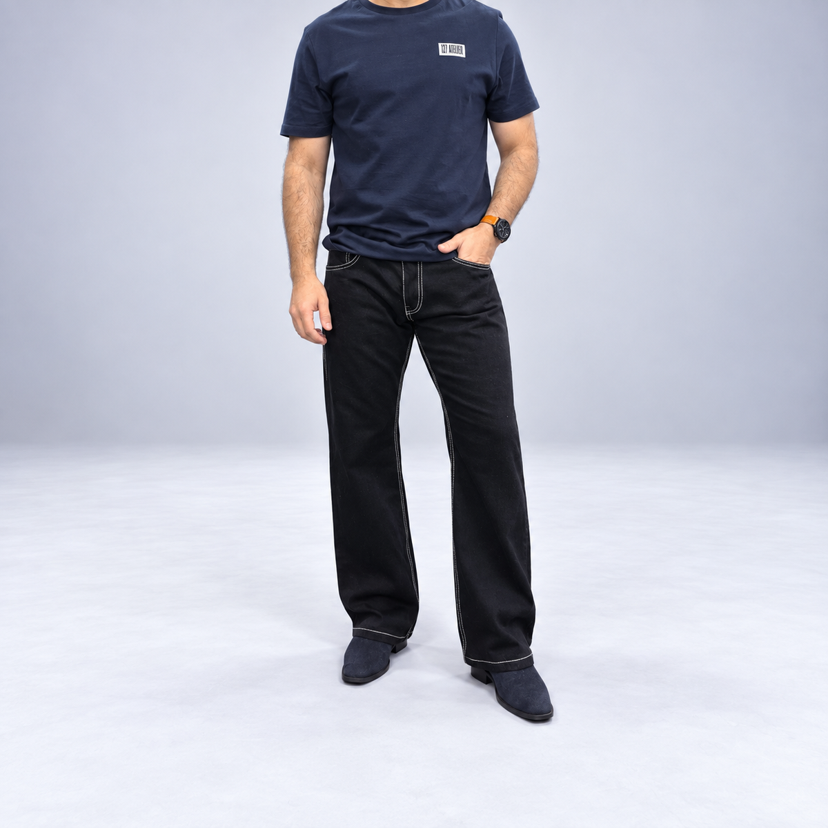 Jet Black Contrast Stitch Denim