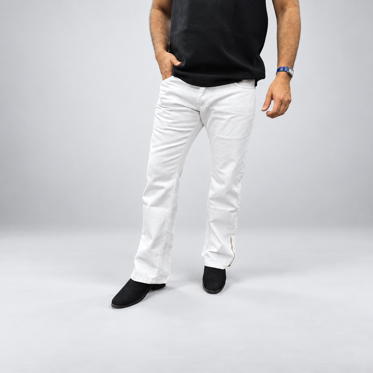 Ivory Split Hem Denim