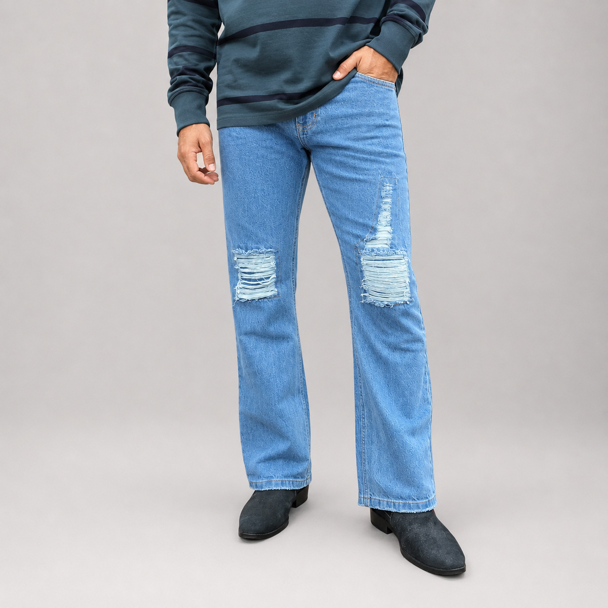 Ice Blue Distressed Denim