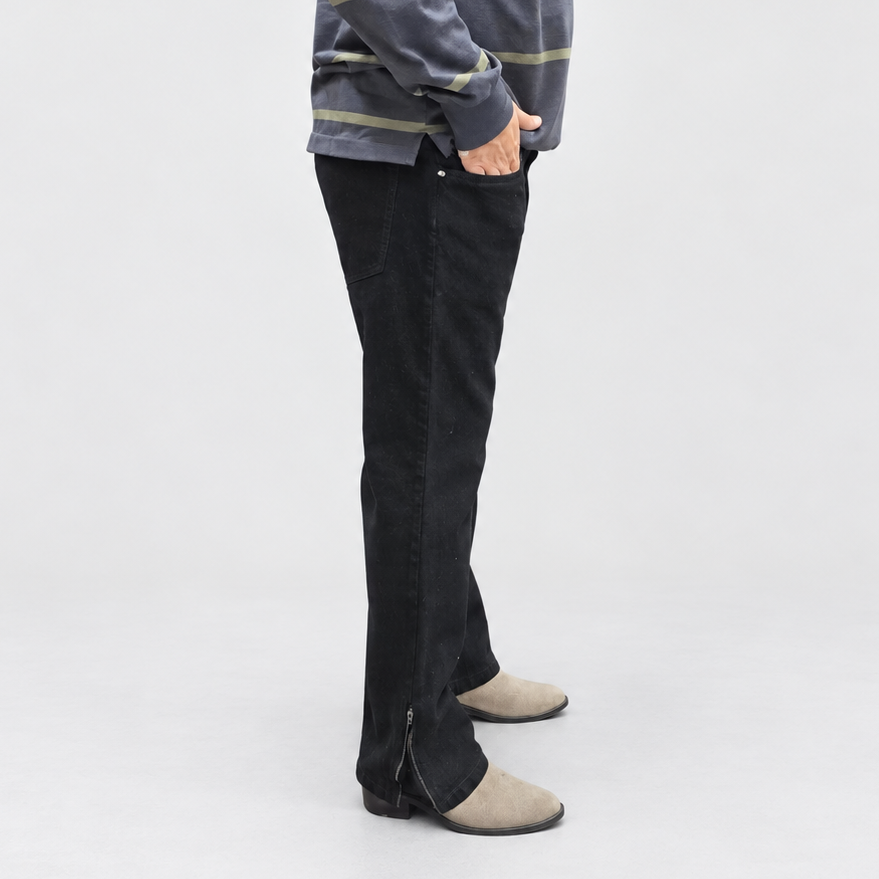 Jet Black Multifunctional Bottom Zip Jeans
