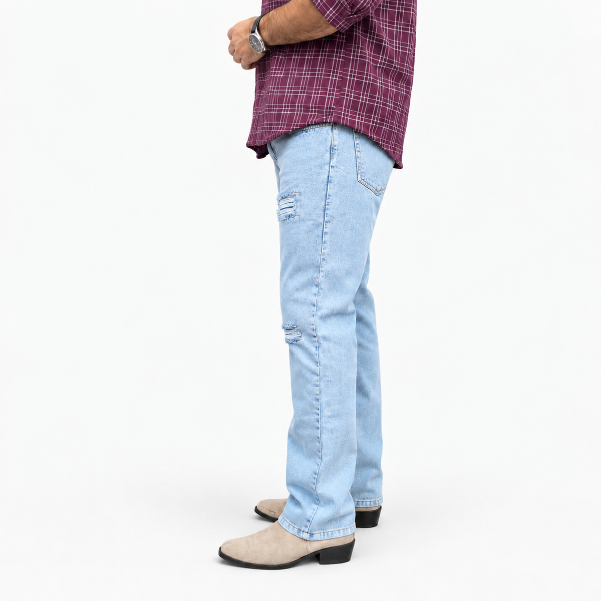 Ice Blue Distressed Denim Jean