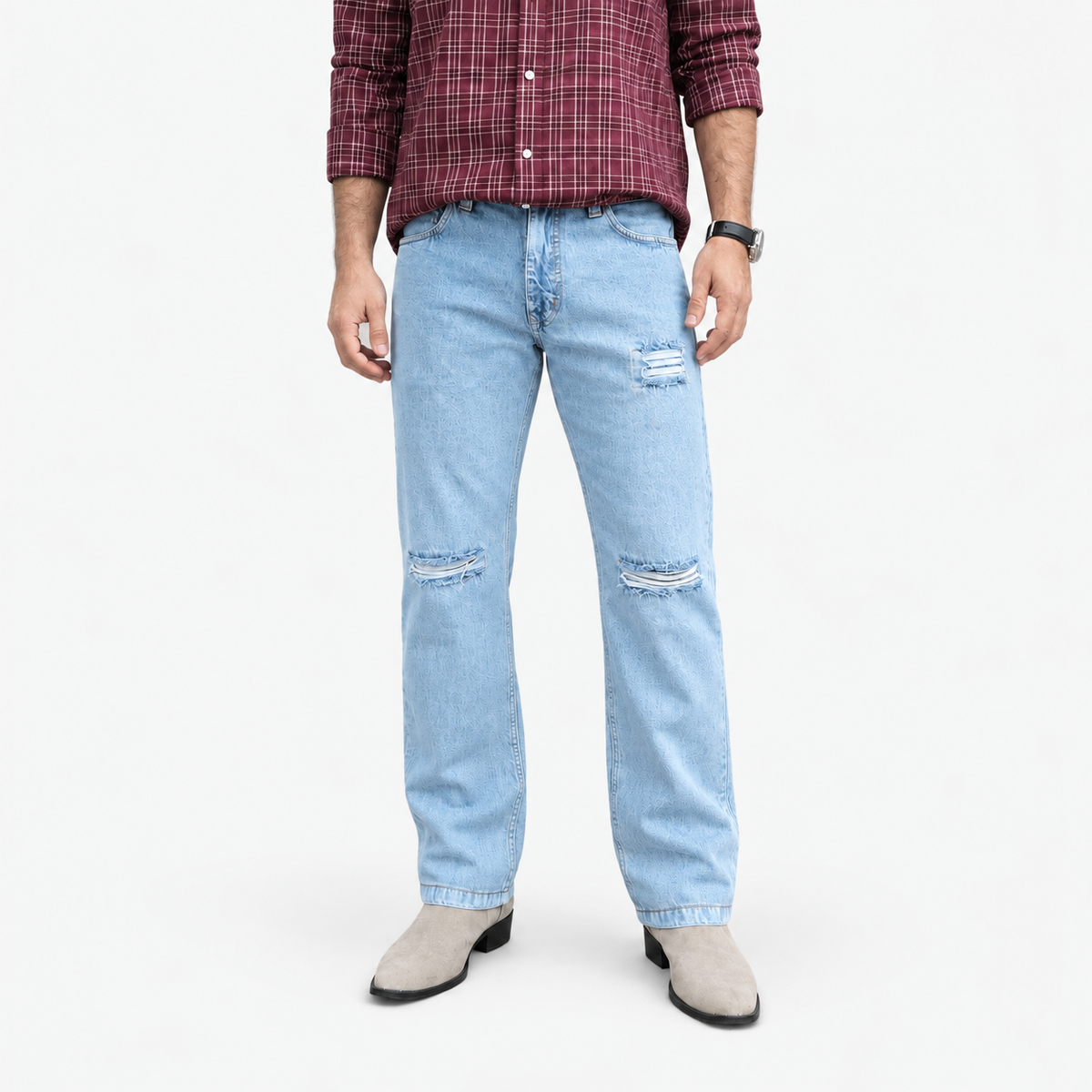 Ice Blue Distressed Denim Jean