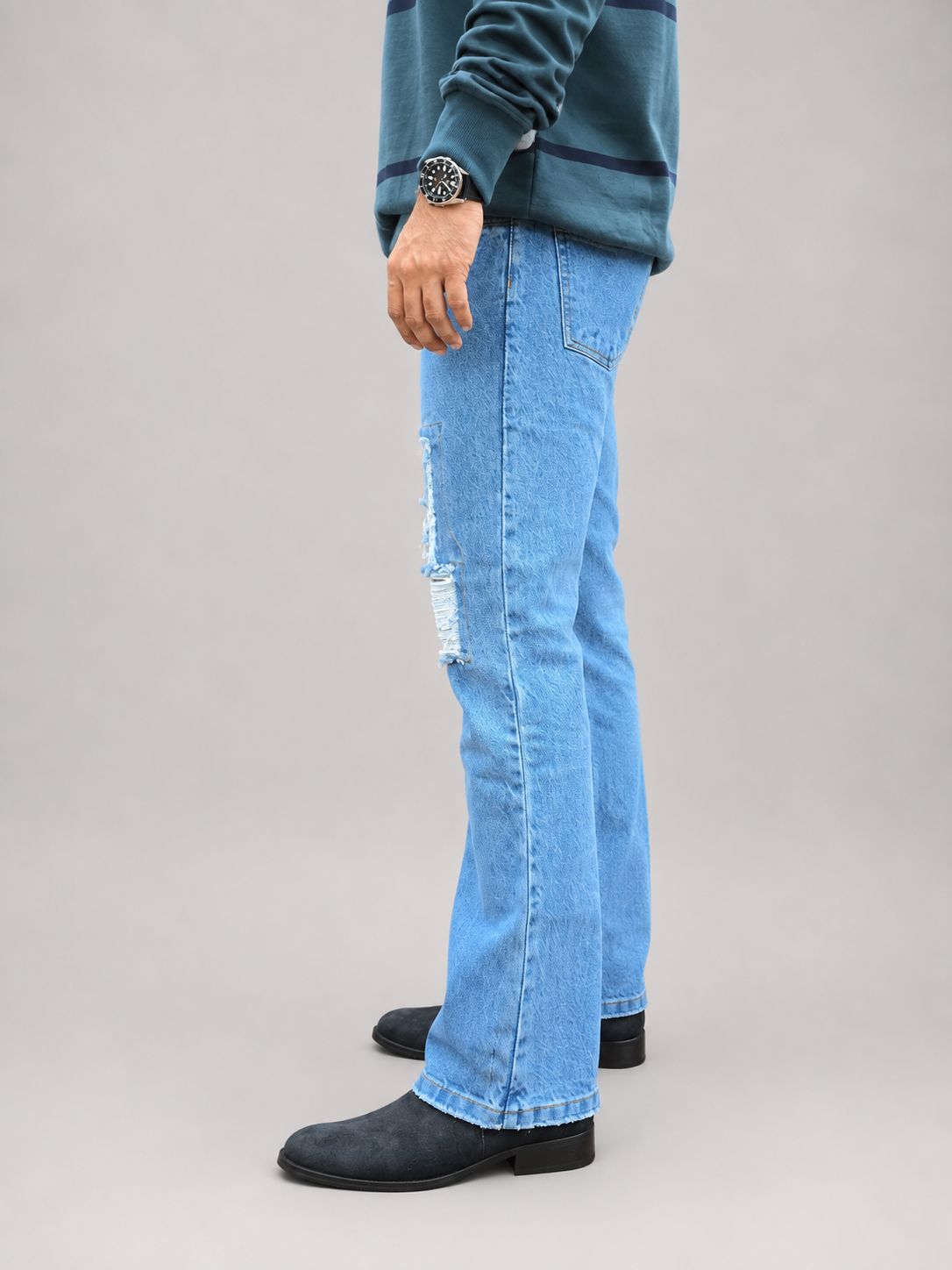 Ice Blue Distressed Denim Jean