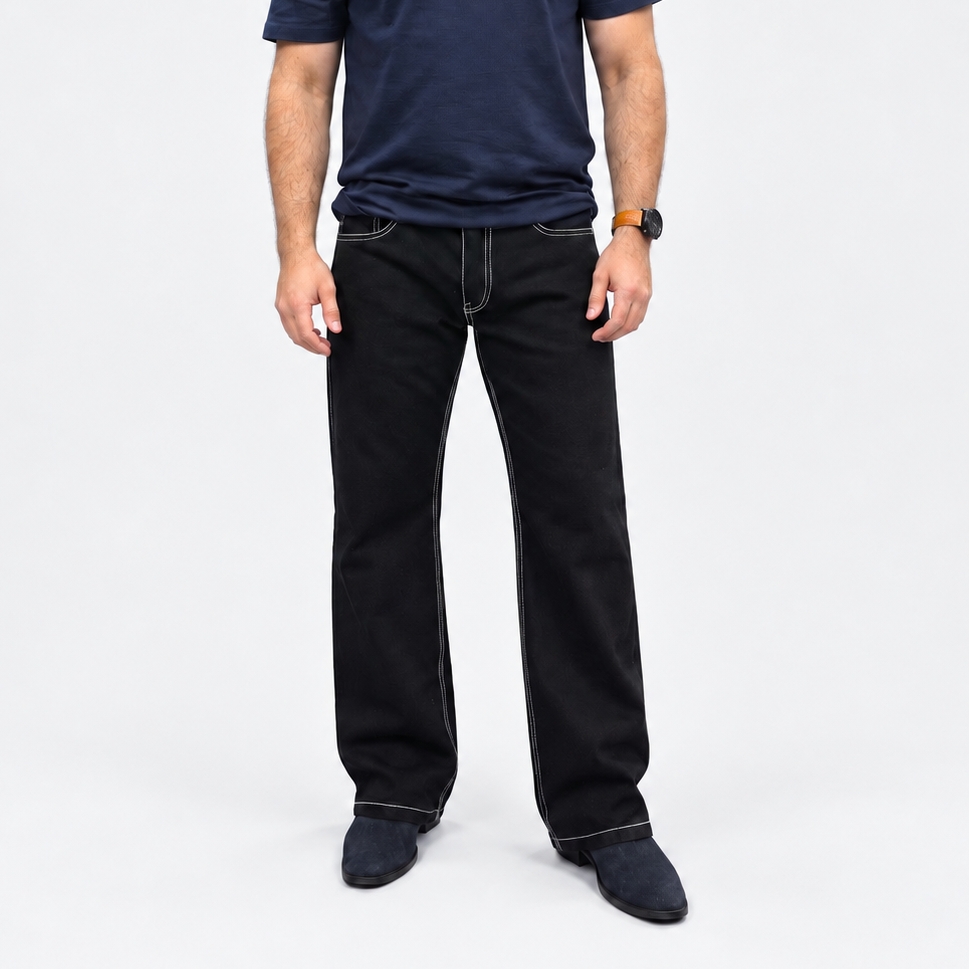 Jet black Contrast Stitch Denim Jean