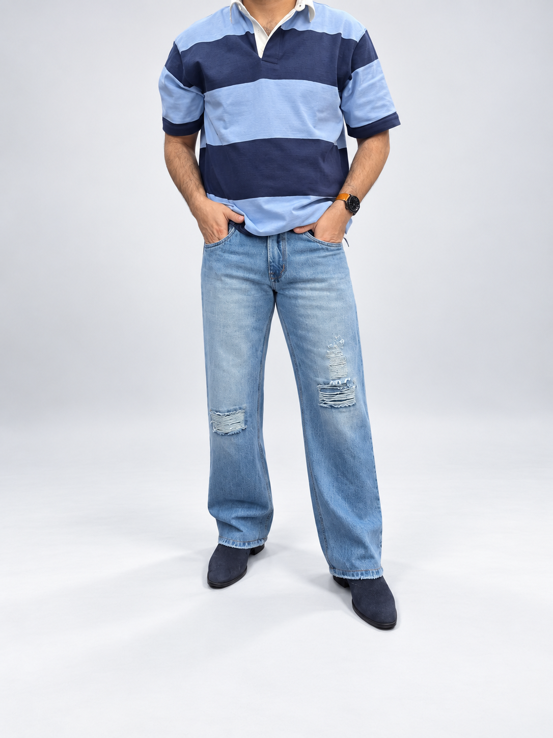 Ice Blue Distressed Denim