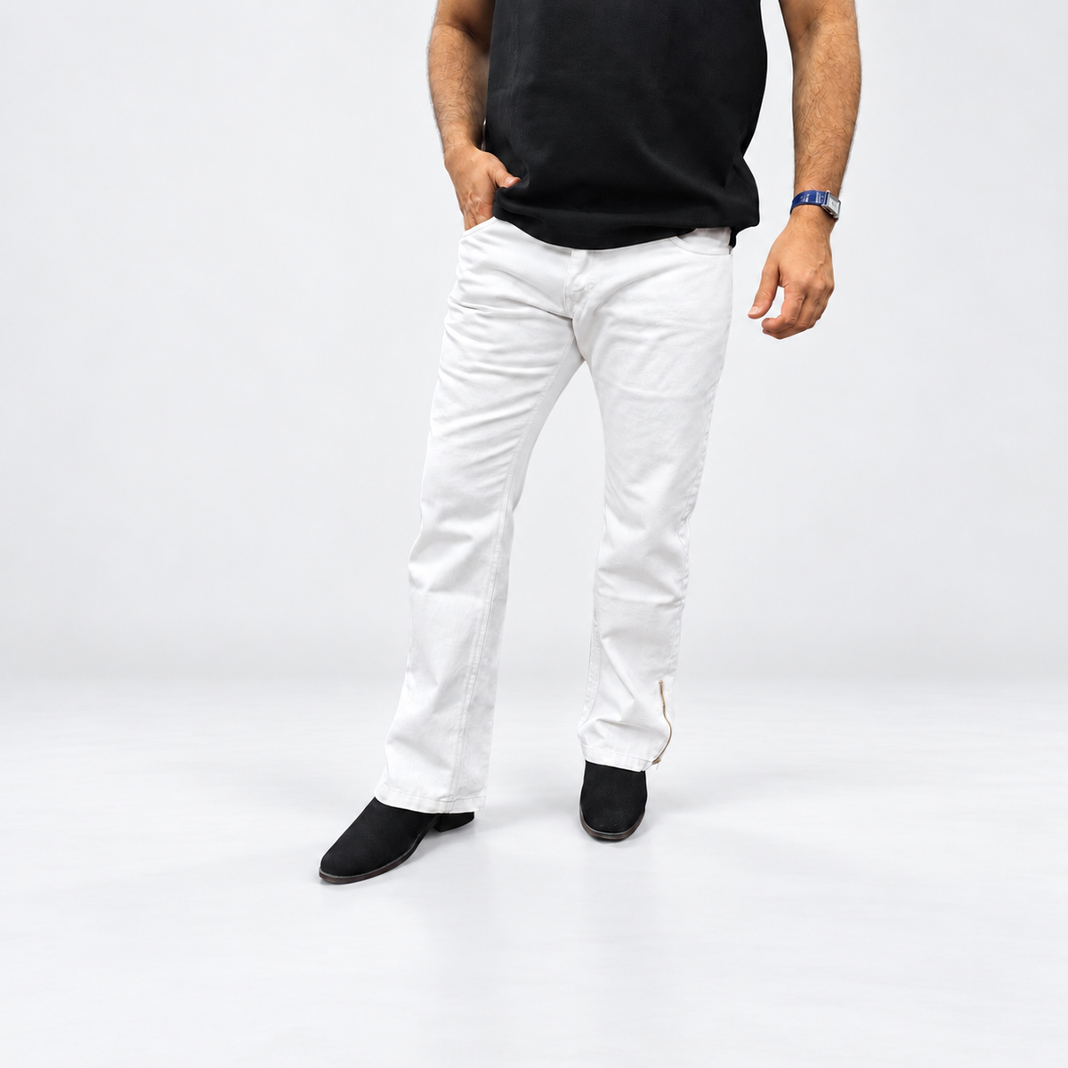 Ivory Split Hem Denim Jean