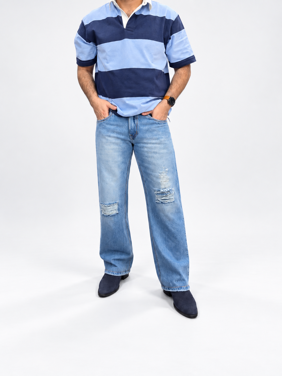 Ice Blue Distressed Denim Jean