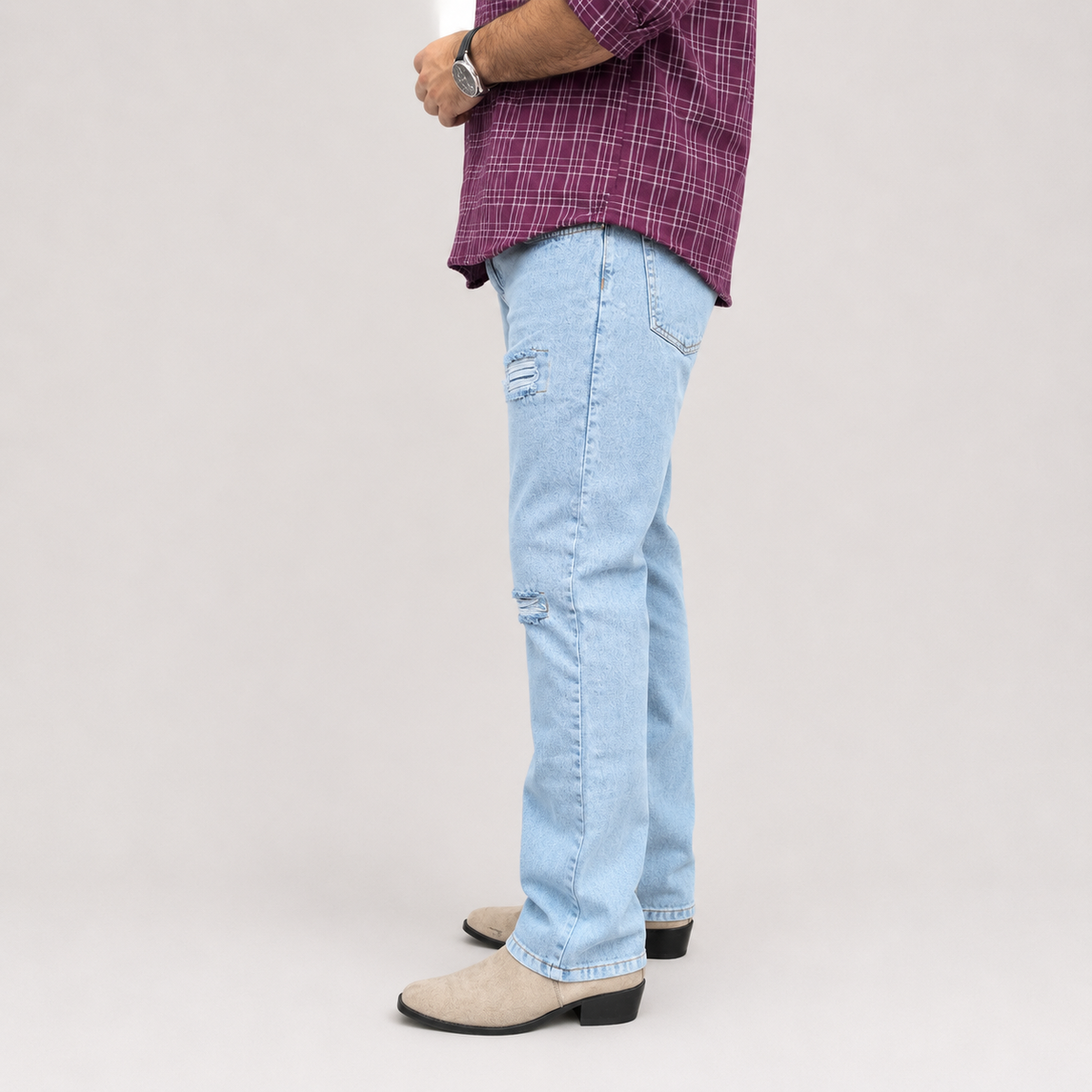 Ice Blue Distressed Denim