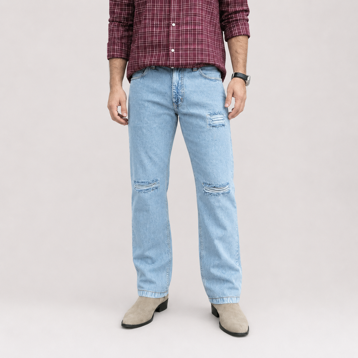 Ice Blue Distressed Denim